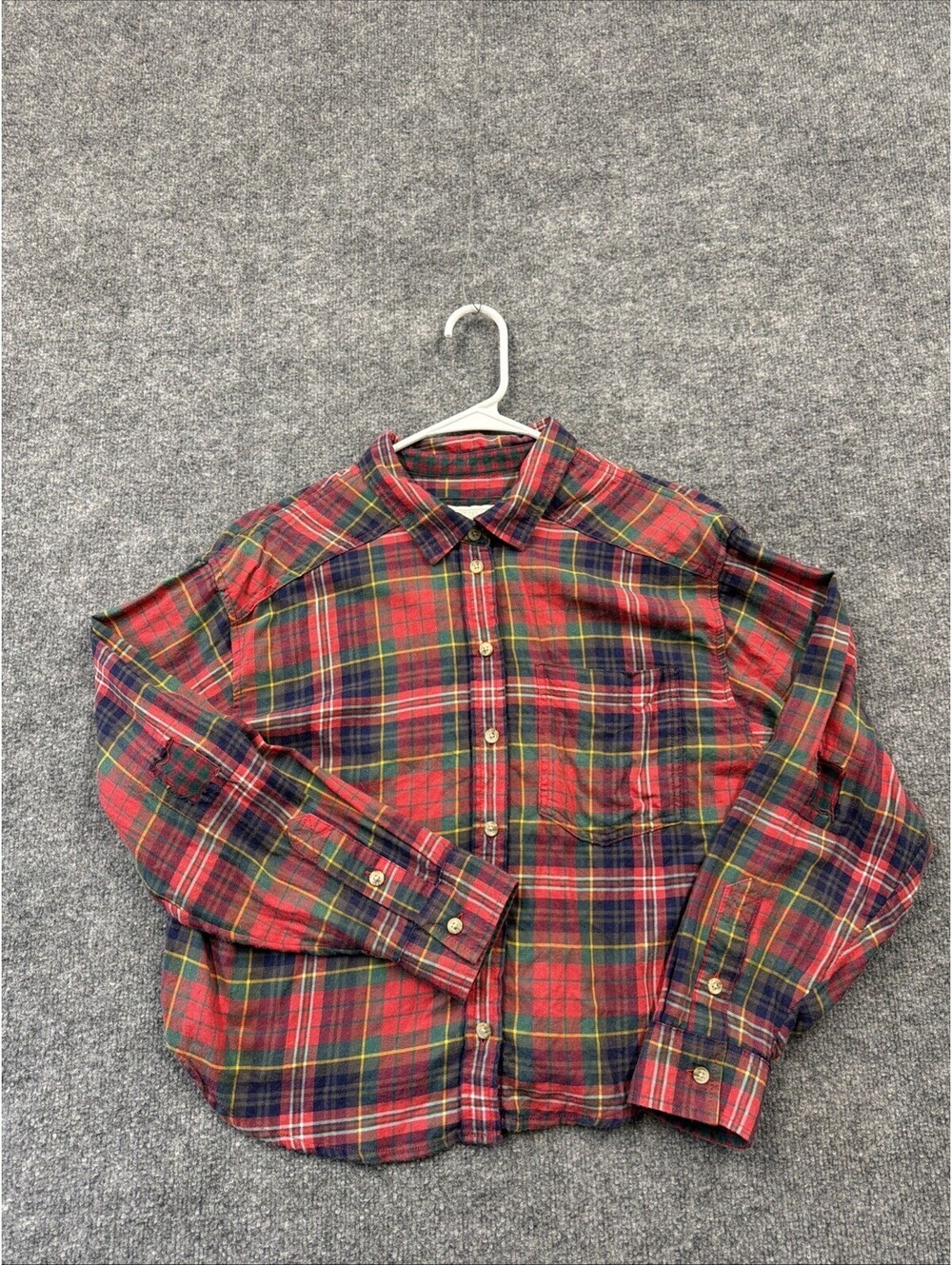 American Eagle Plaid Button Up Crop Top Size Large Christmas Colors